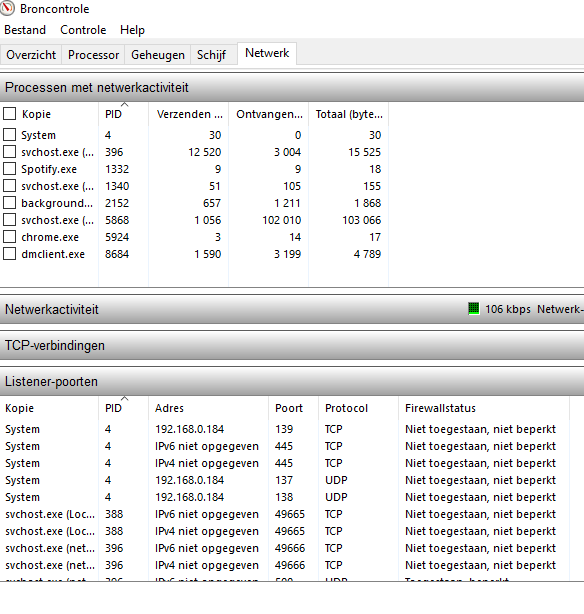 PID 4 (Sytem) was listening on port 80. (no longer seen here)